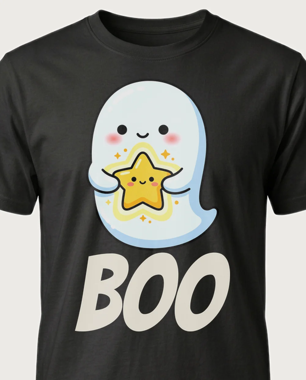 BOO ghost — Kawaii Pastel on a black tee
