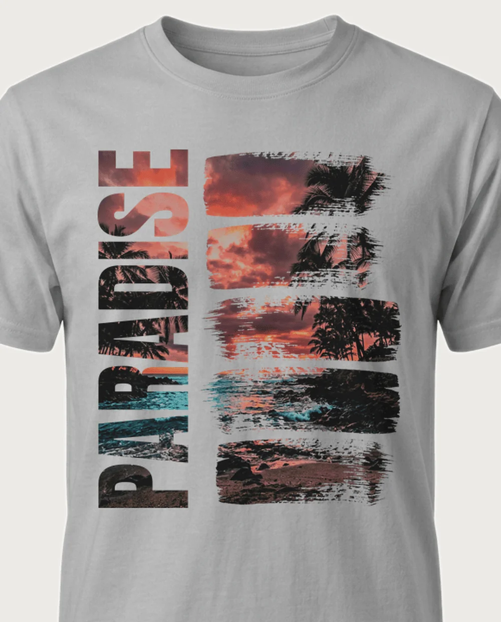 PARADISE knockout (5 bands) on a sport-grey tee