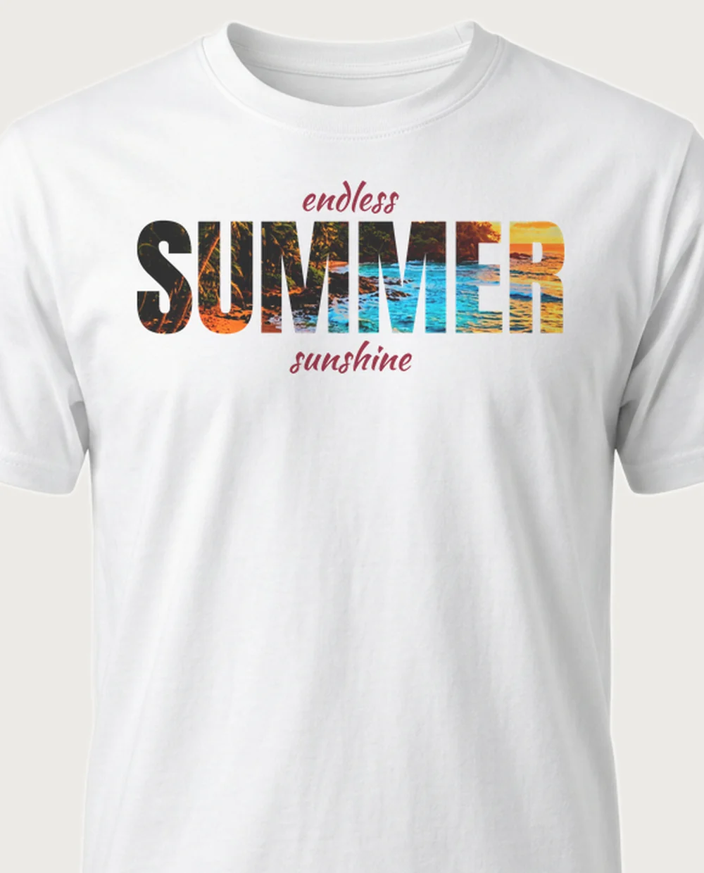 endless SUMMER sunshine beach — Knockout Word on a white tee