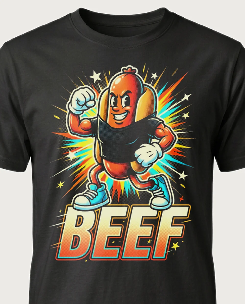 BEEF hot-dog mascot — Mascot on a black tee