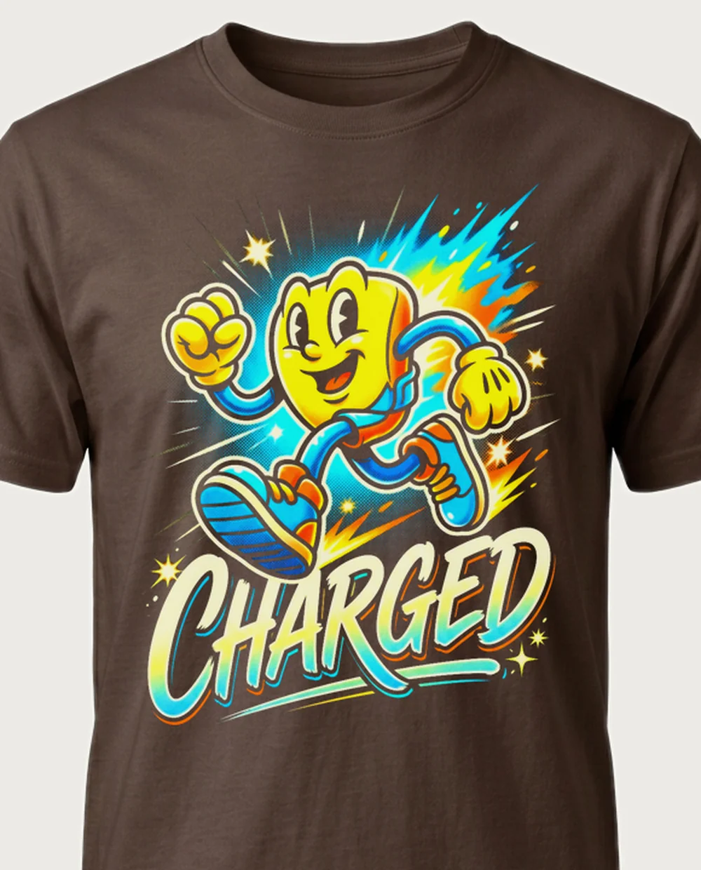 CHARGED lightning mascot — Mascot on a chocolate tee