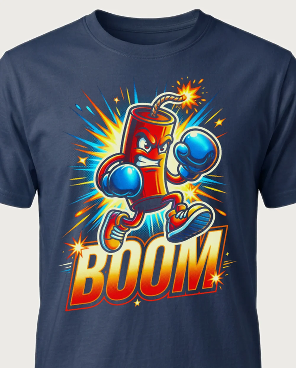 BOOM dynamite mascot — Mascot on a navy tee