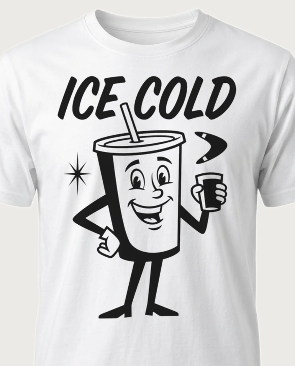 ICE COLD soda — 50s Mascot on a white tee