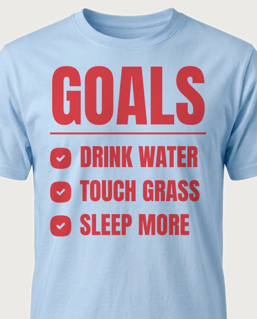 'GOALS' — Checklist on a light blue tee