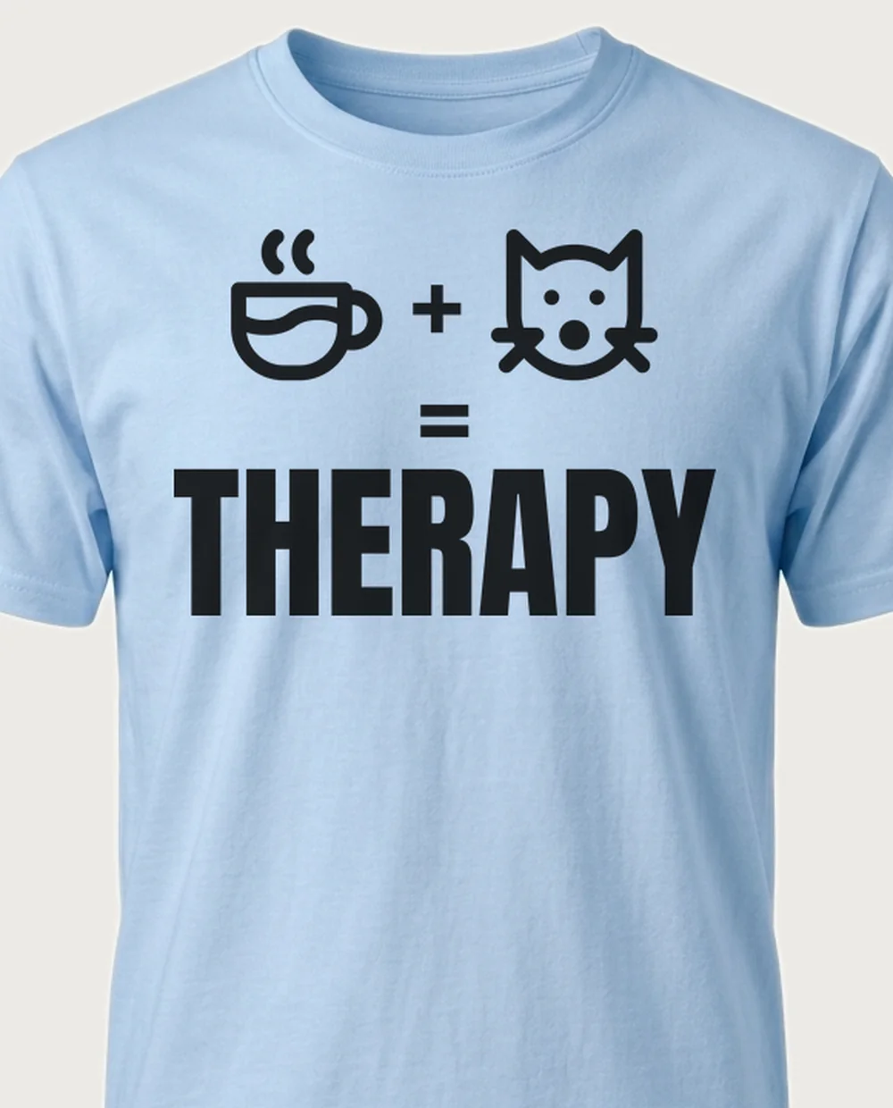 'COFFEE + CATS' — The Equation on a light blue tee