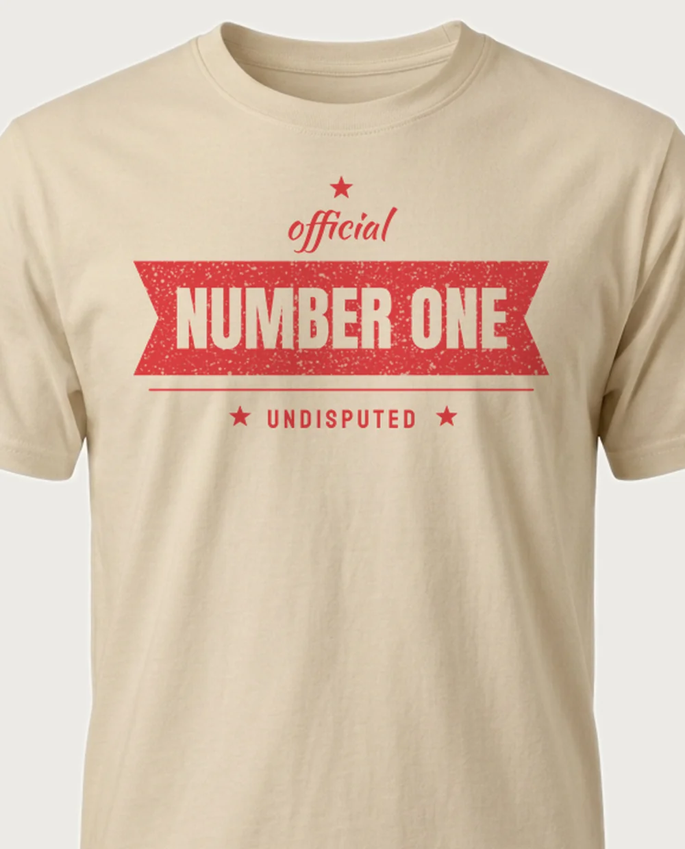 'NUMBER ONE' — Ribbon Banner on a sand tee