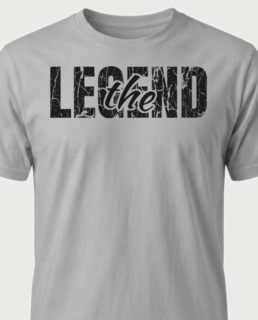 'LEGEND' — Script Overlay on a sport grey tee