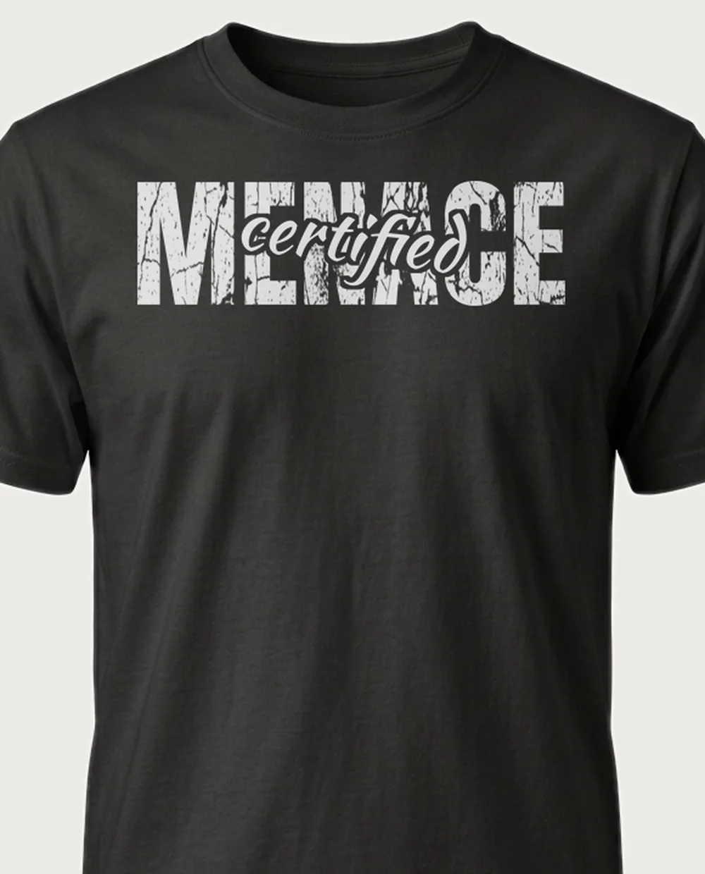 'MENACE' — Script Overlay on a black tee