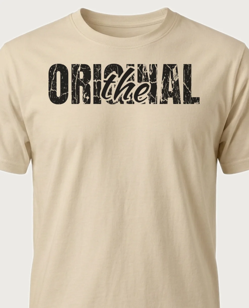 'ORIGINAL' — Script Overlay on a sand tee