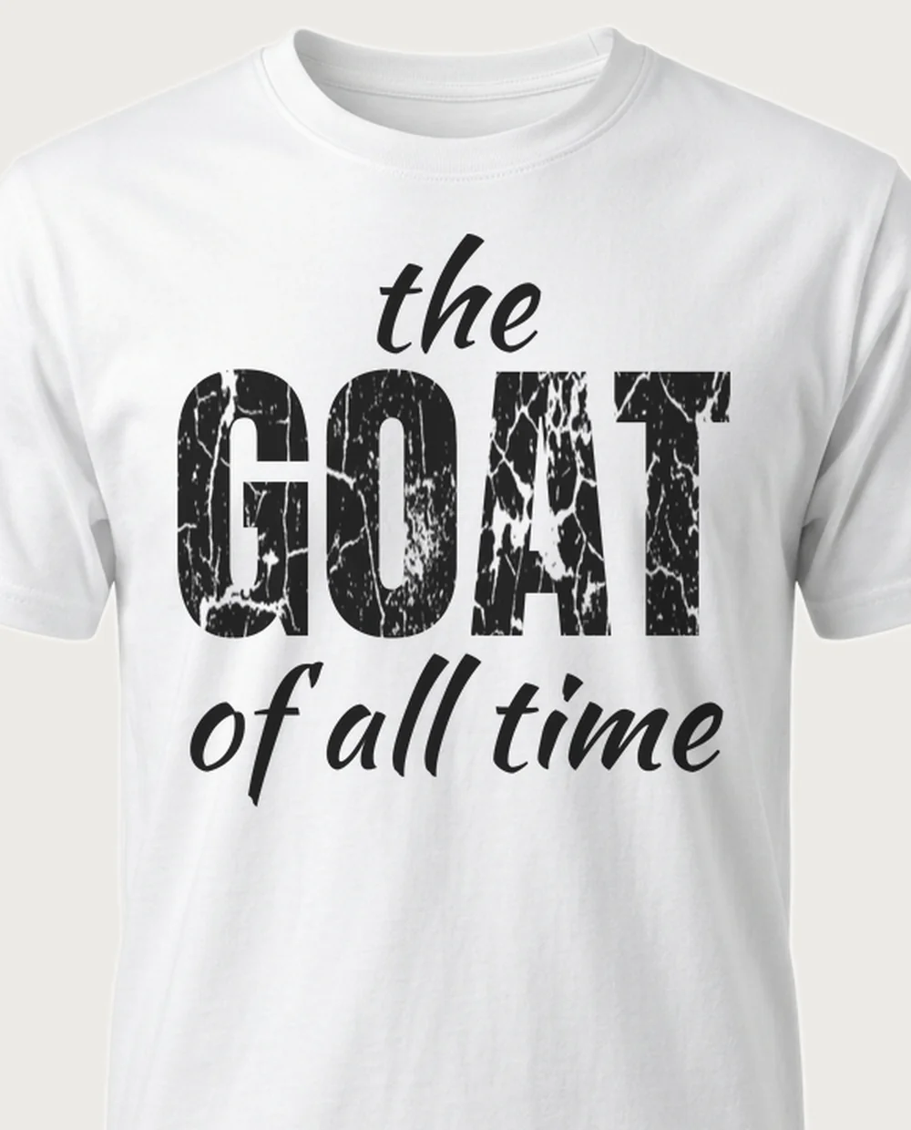 'GOAT' — Script Sandwich on a white tee