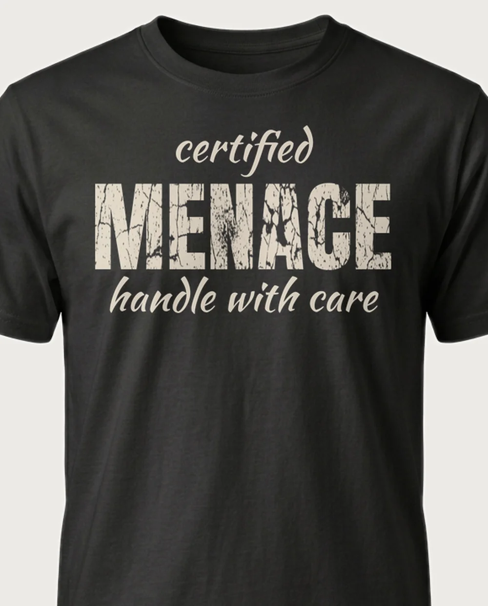 'MENACE' — Script Sandwich on a black tee