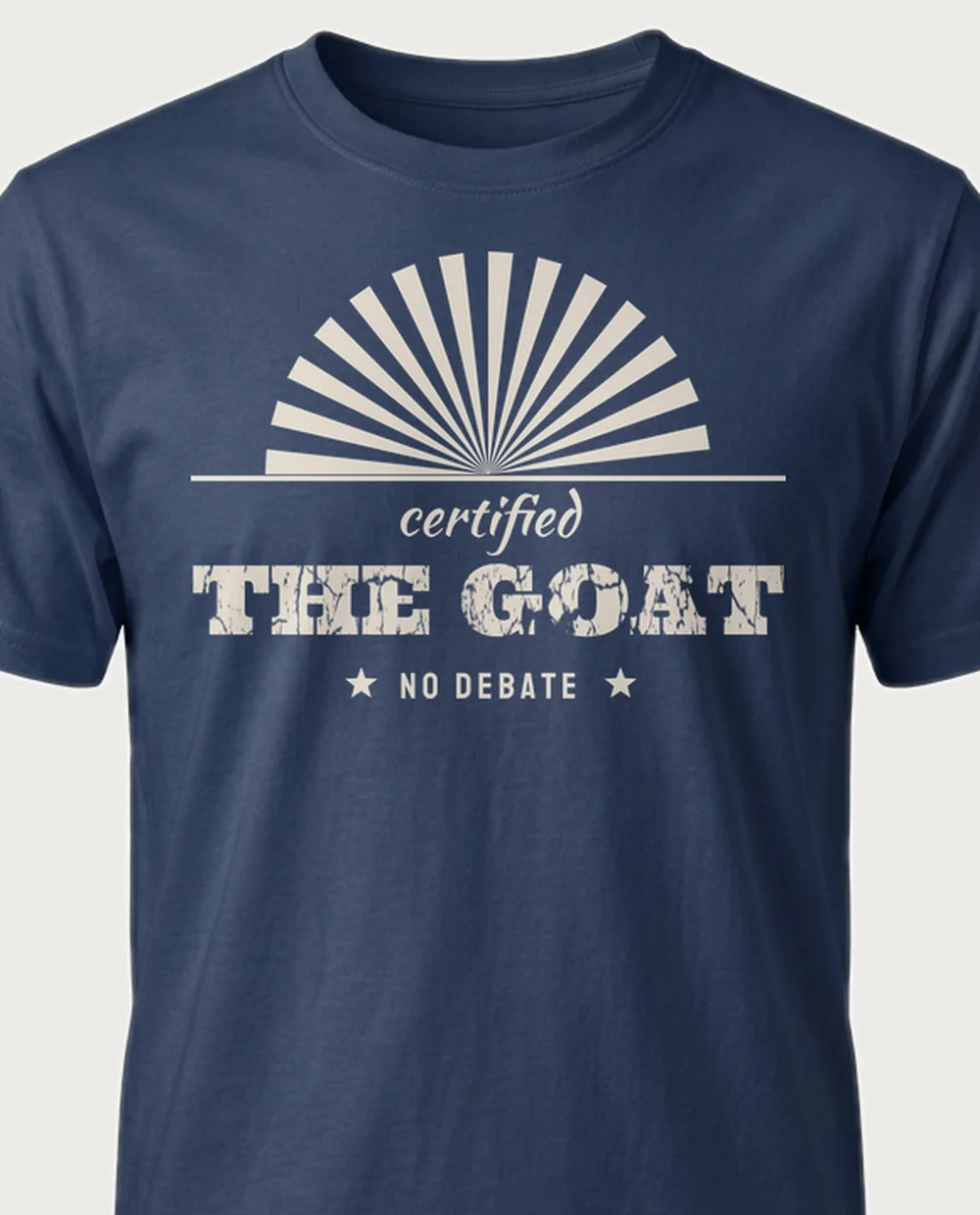 'THE GOAT' — Sunburst Headliner on a navy tee
