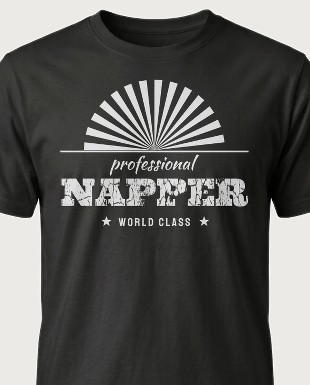 'NAPPER' — Sunburst Headliner on a black tee