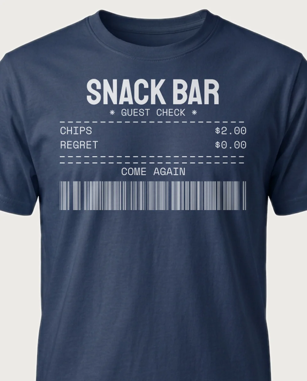 'SNACK BAR' — The Bill on a navy tee