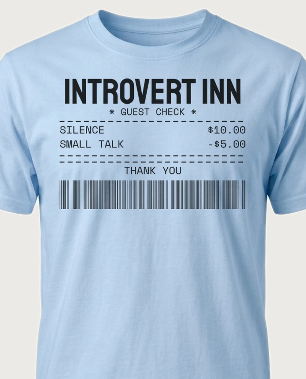 'INTROVERT INN' — The Bill on a light blue tee