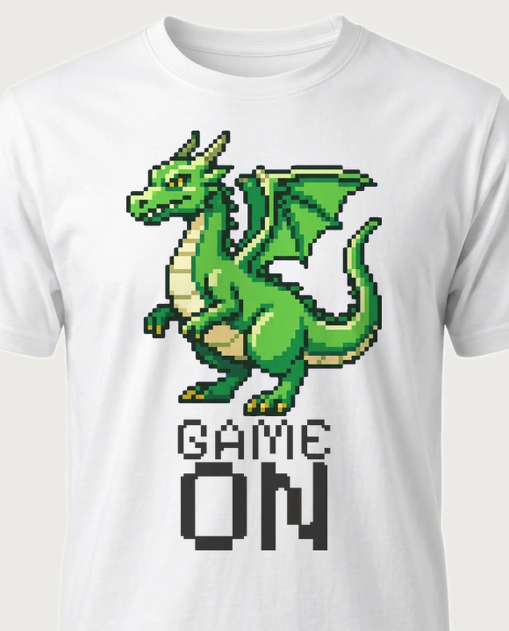 GAME ON dragon — Pixel Graphic on a white tee