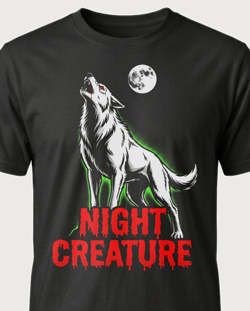 NIGHT CREATURE werewolf — Retro Horror on a black tee