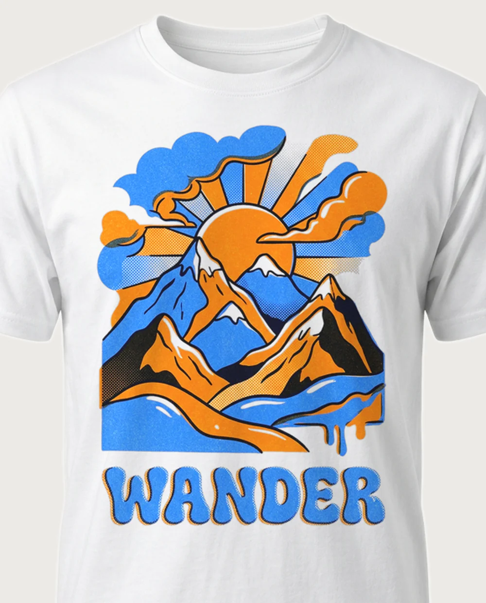 WANDER mountains — Risograph on a white tee