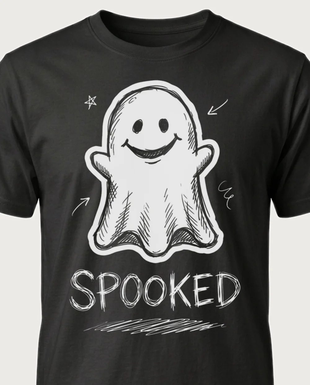 SPOOKED ghost — Sketch Doodle on a black tee