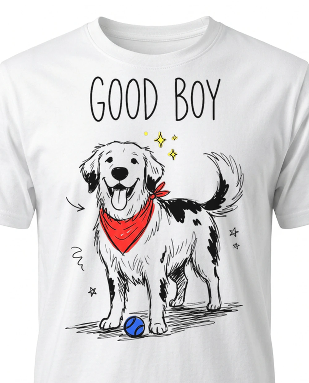 GOOD BOY dog — Colour Sketch Doodle on a white tee