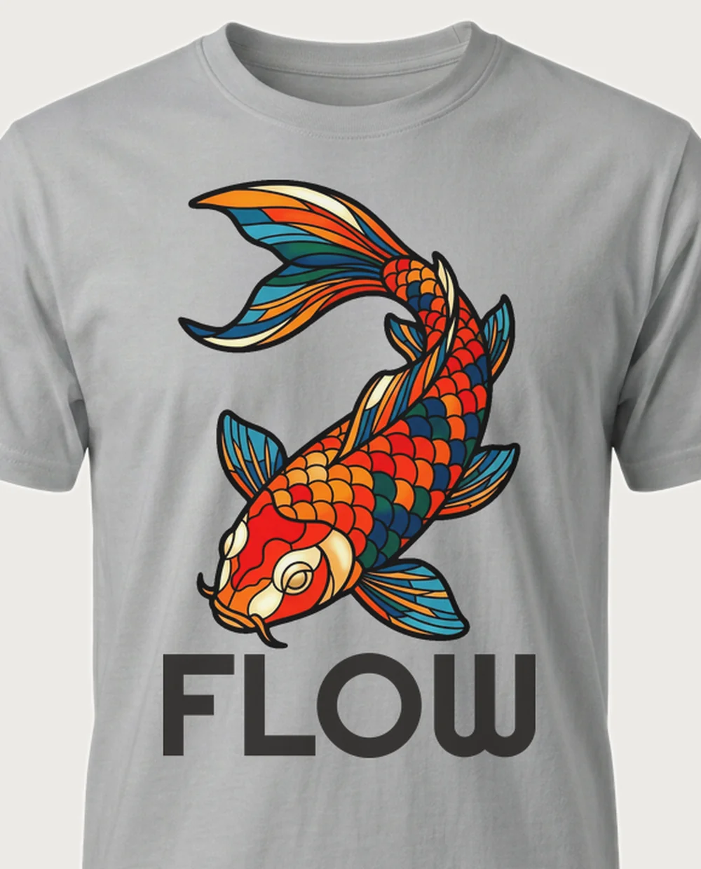 FLOW koi — Stained Glass on a sport grey tee
