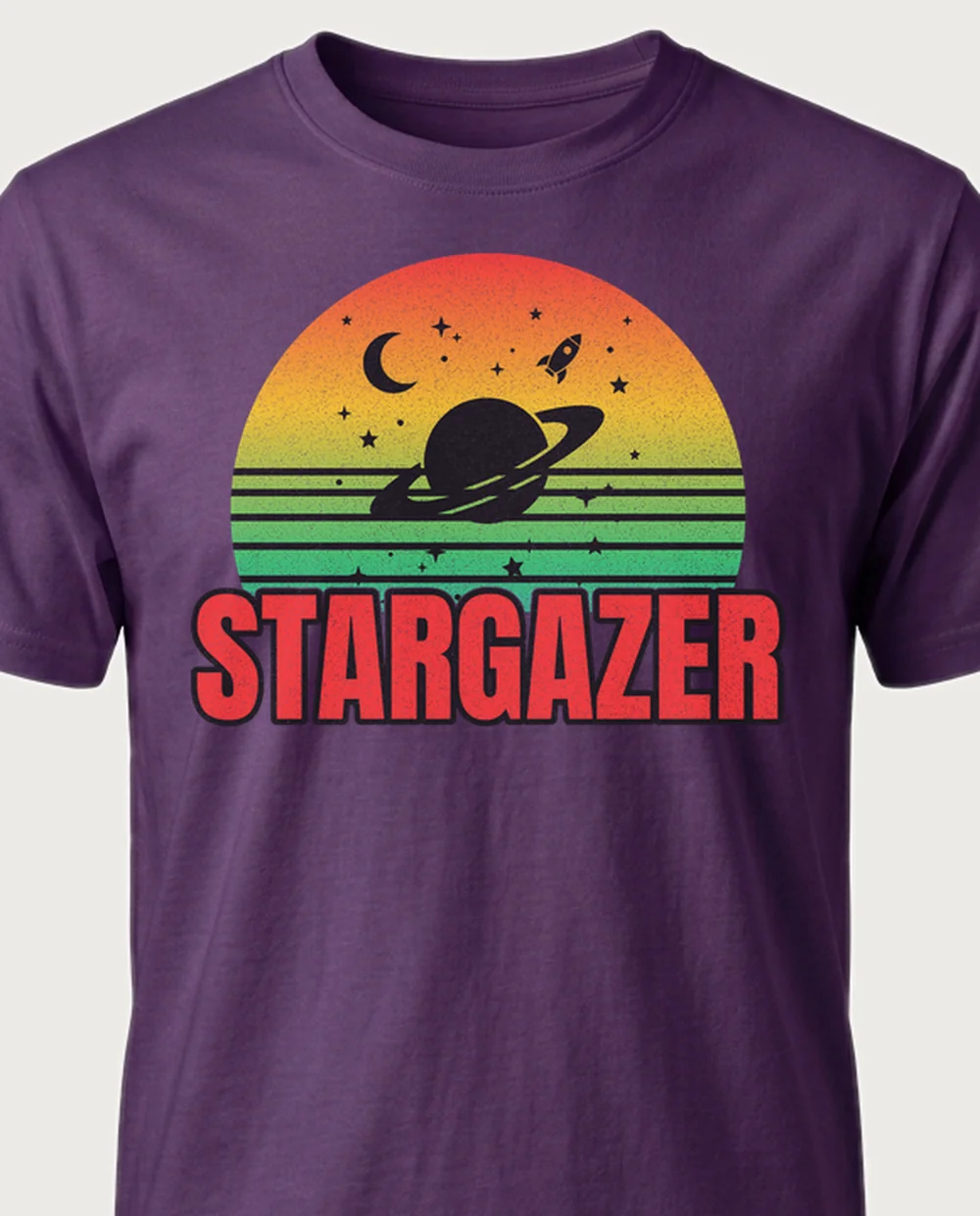 STARGAZER cosmic — Sun + Text on a purple tee