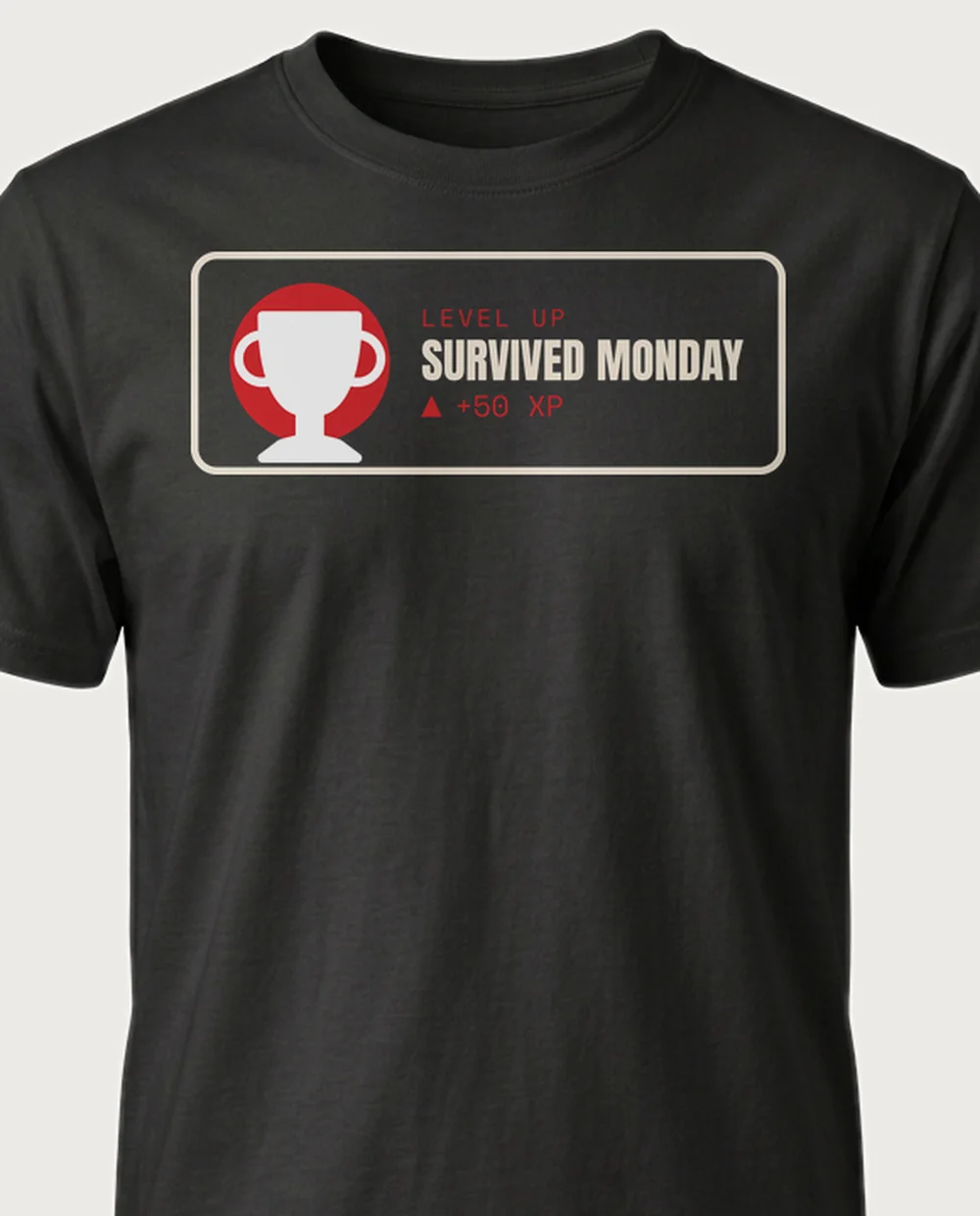 SURVIVED MONDAY — Achievement Unlocked on a black tee