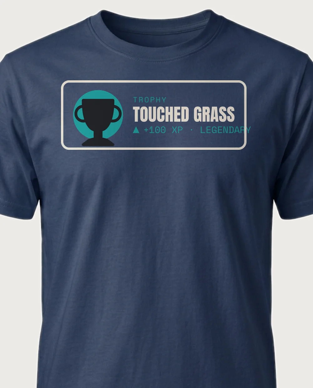 TOUCHED GRASS — Achievement Unlocked on a navy tee