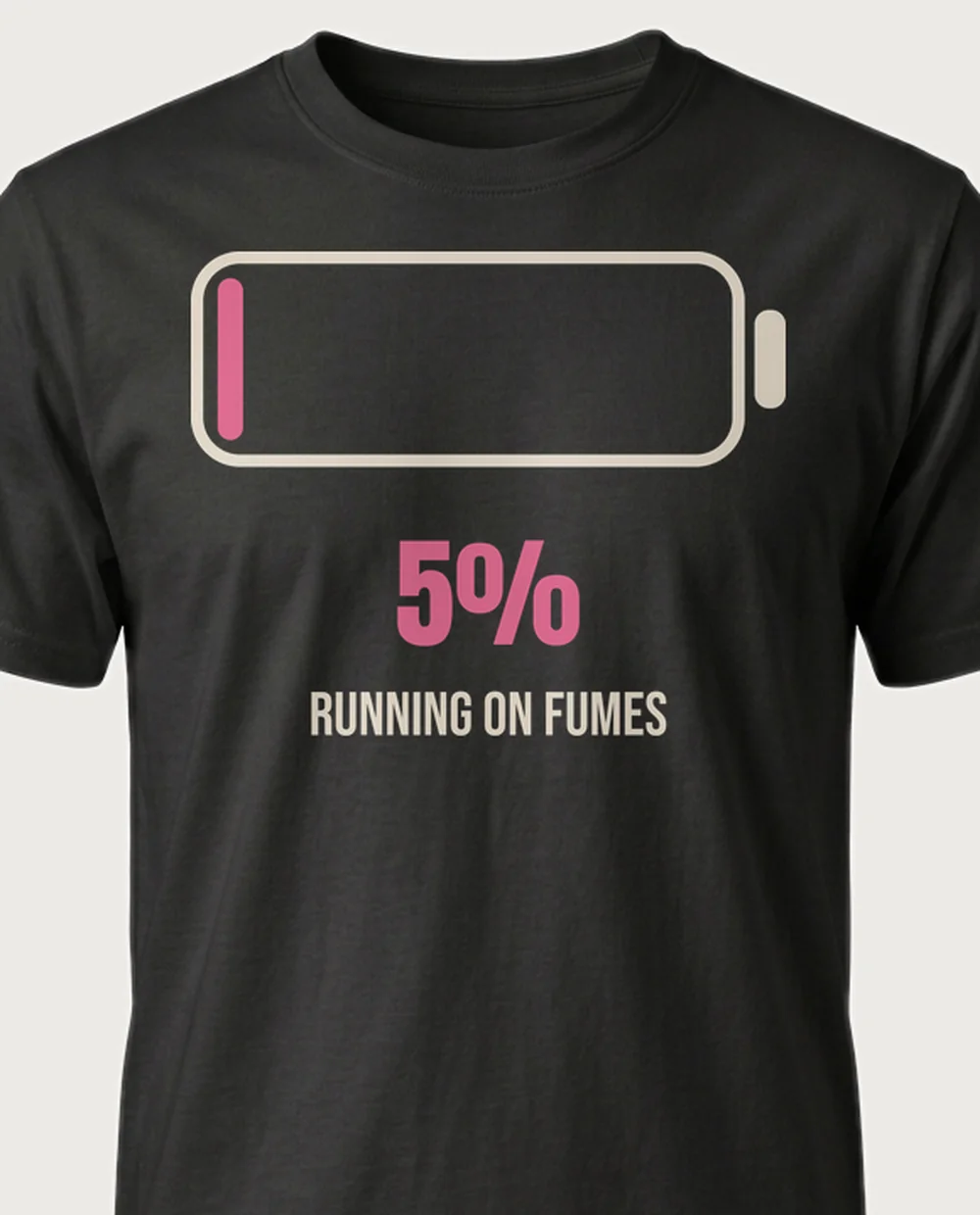 RUNNING ON FUMES 5% — Social Battery on a black tee