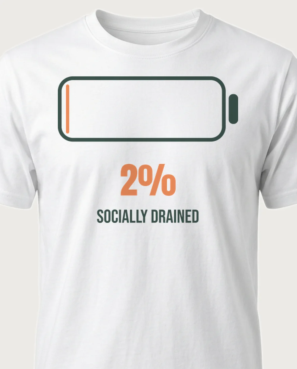 SOCIALLY DRAINED 2% — Social Battery on a white tee