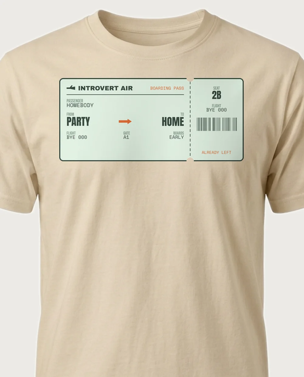 INTROVERT AIR — Boarding Pass on a sand tee