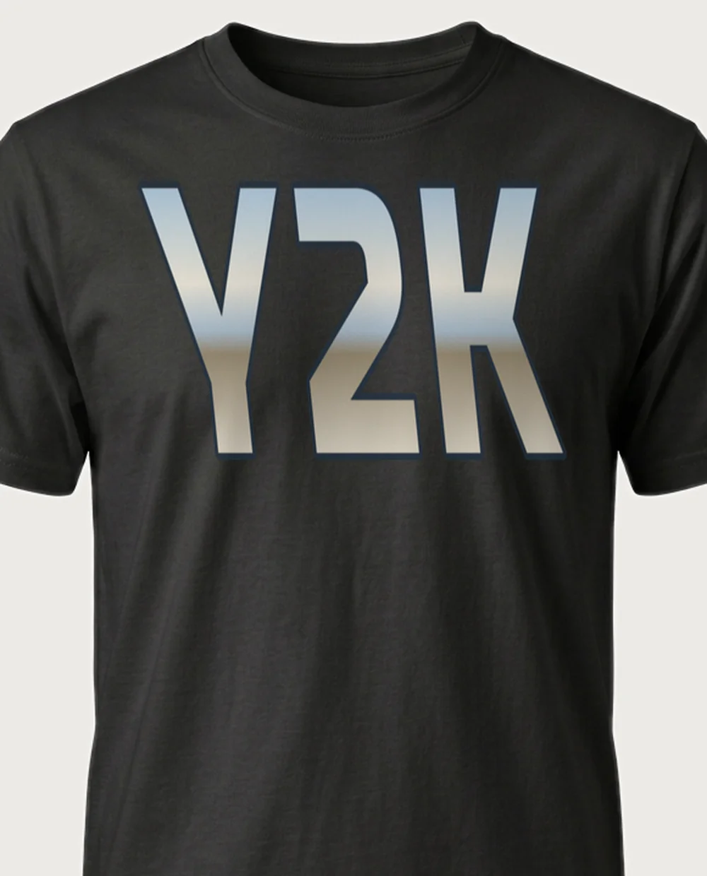 'Y2K' — Chrome Y2K Metal on a black tee