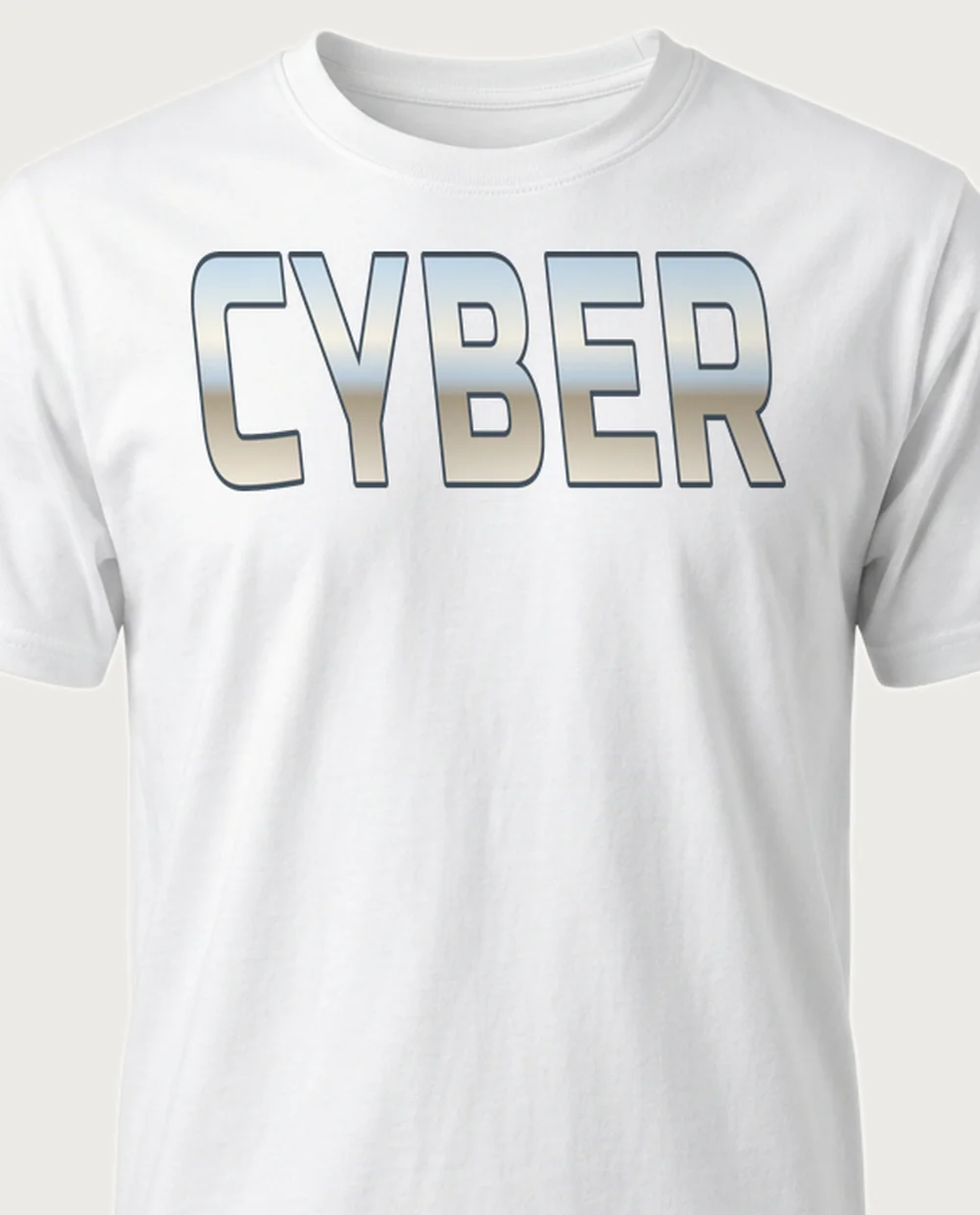 'CYBER' — Chrome Y2K Metal on a white tee
