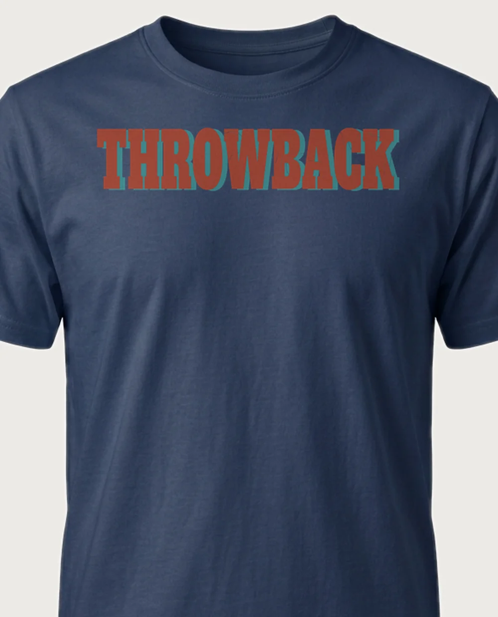 'THROWBACK' — Distressed Vintage Press on a navy tee