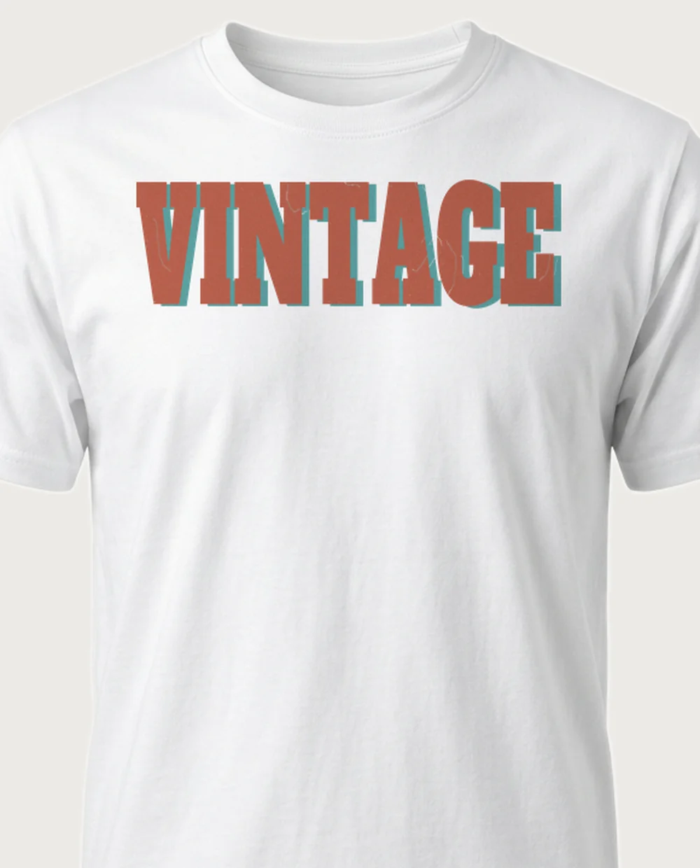 'VINTAGE' — Distressed Vintage Press on a white tee