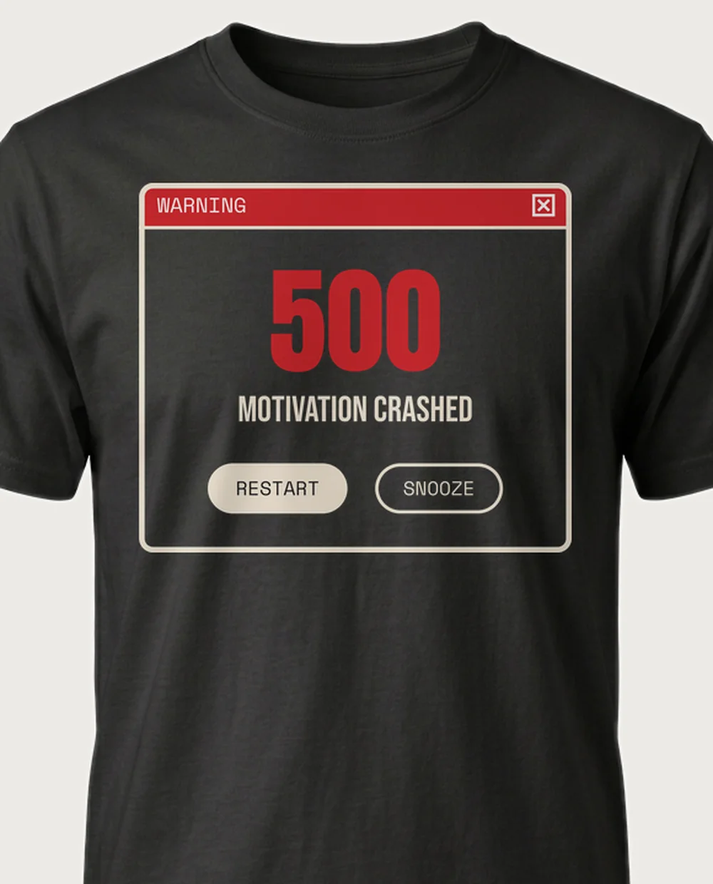 MOTIVATION CRASHED — Error 404 on a black tee
