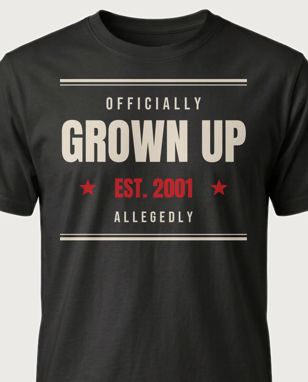 OFFICIALLY GROWN UP — Established Since on a black tee