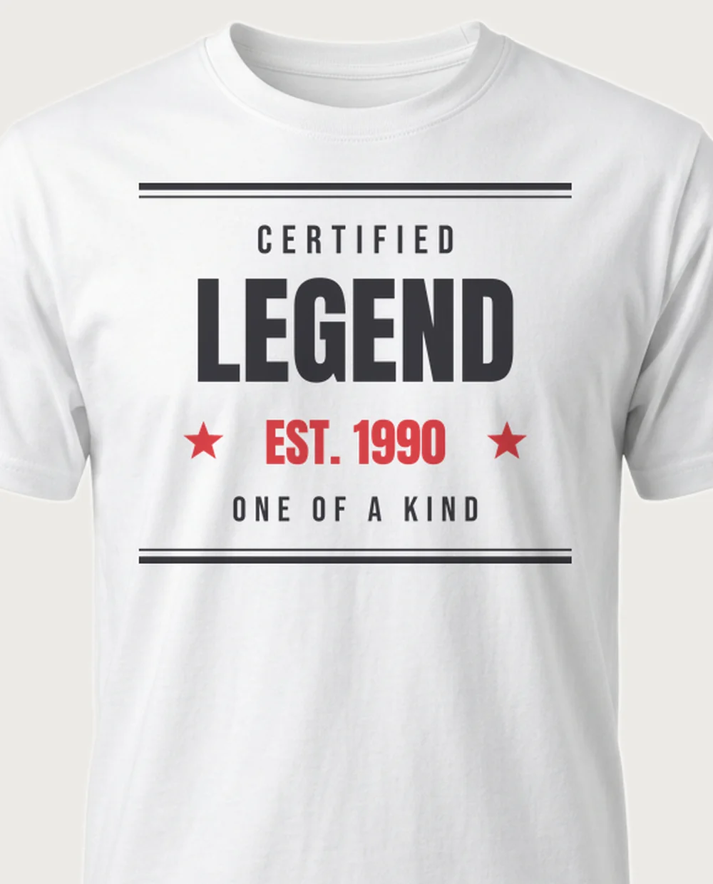 CERTIFIED LEGEND — Established Since on a white tee