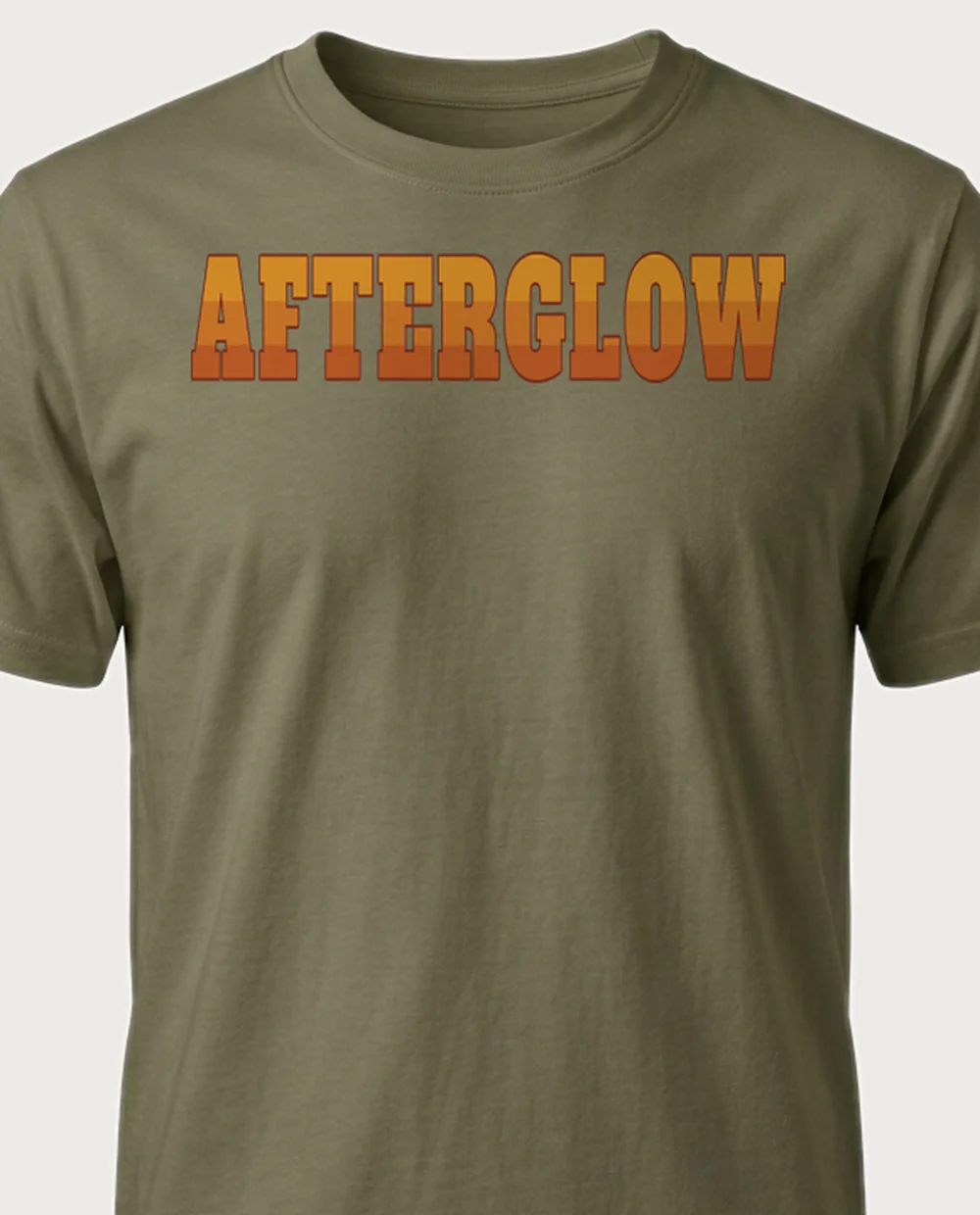 'AFTERGLOW' — Gradient Fill on a military green tee