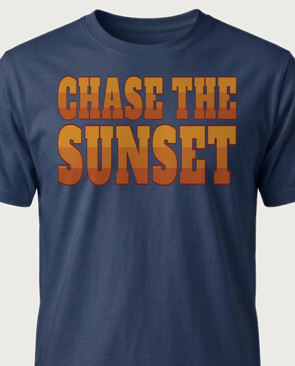 'CHASE THE SUNSET' — Gradient Fill on a navy tee