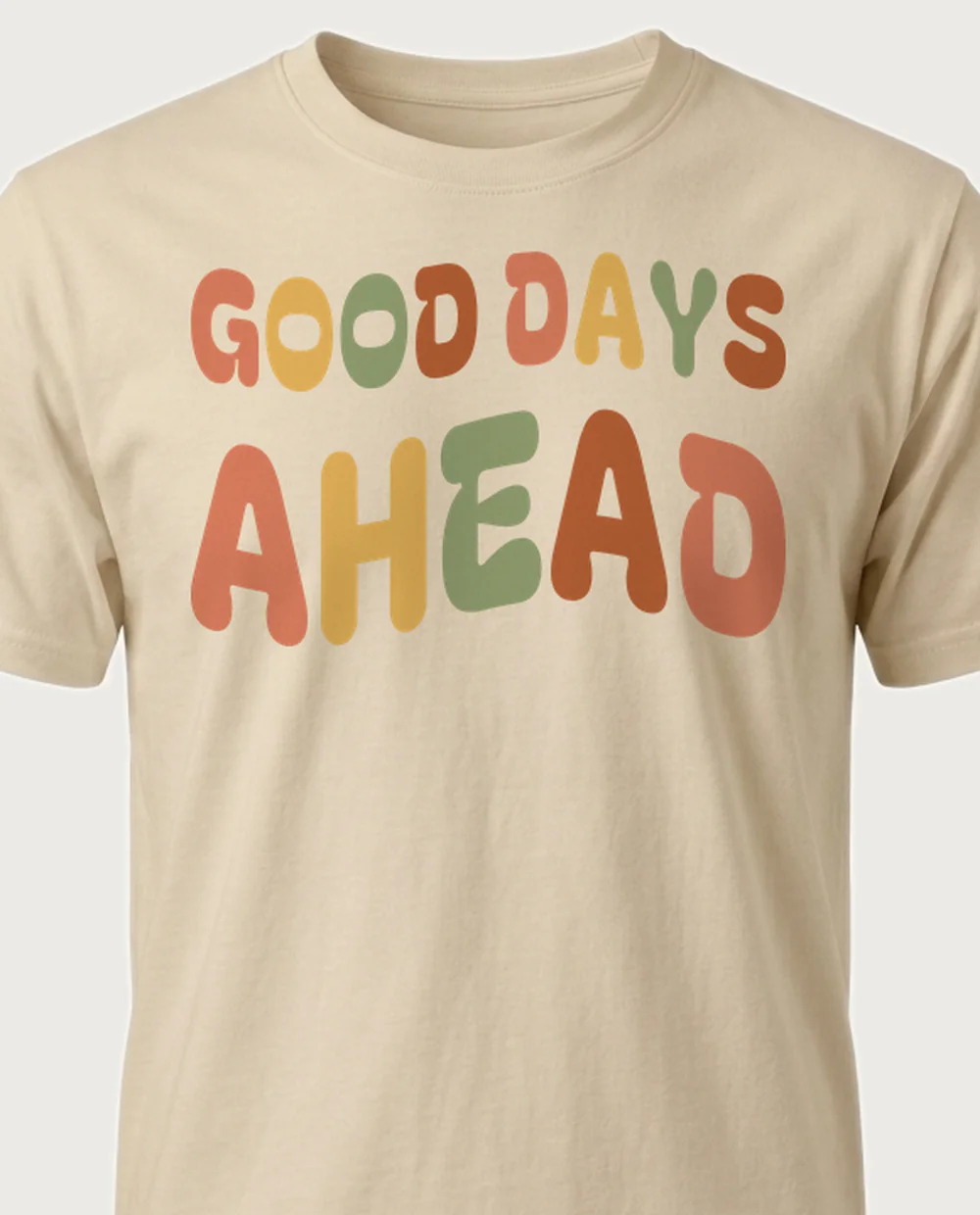 'GOOD DAYS AHEAD' — Groovy Wave on a sand tee