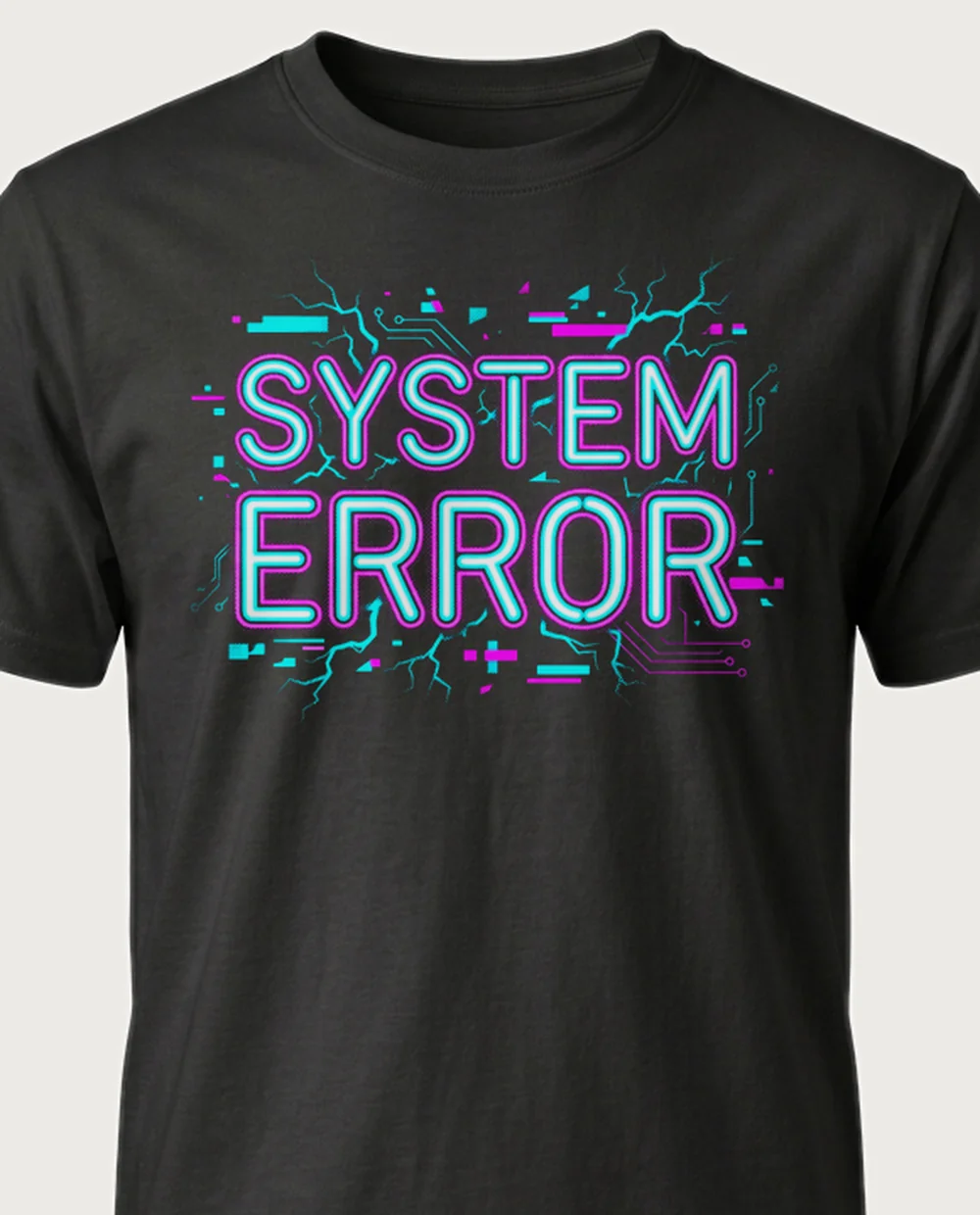 'SYSTEM ERROR' — Halftone Cyber Glitch on a black tee