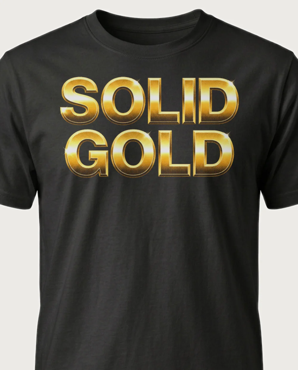 'SOLID GOLD' — Halftone Gold on a black tee