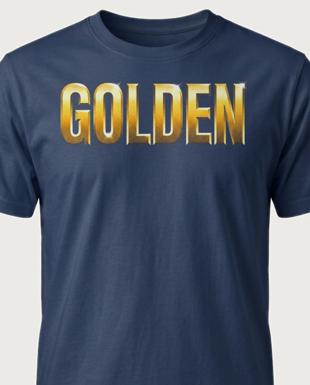 'GOLDEN' — Halftone Gold on a navy tee