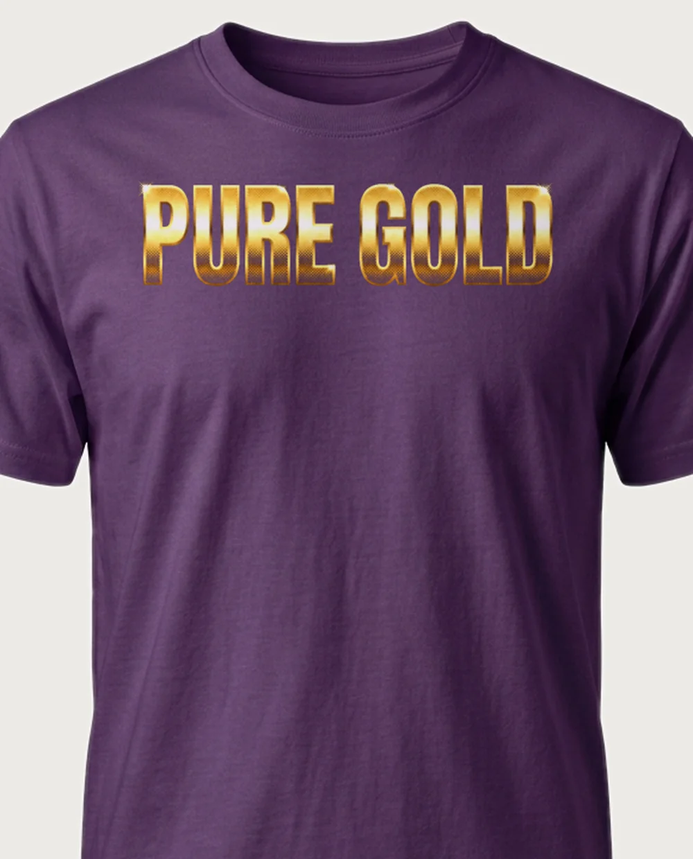 'PURE GOLD' — Halftone Gold on a purple tee