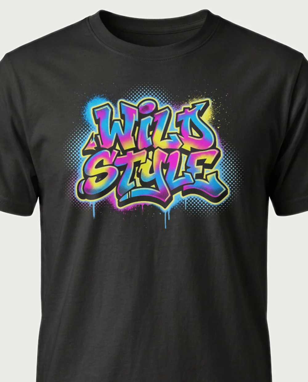 'WILD STYLE' — Halftone Graffiti on a black tee