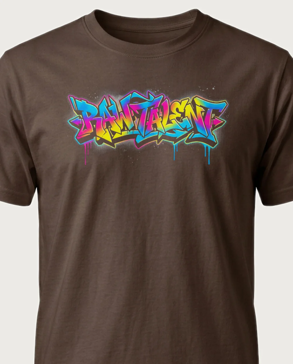 'RAW TALENT' — Halftone Graffiti on a chocolate tee
