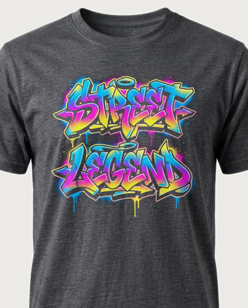 'STREET LEGEND' — Halftone Graffiti on a dark heather tee