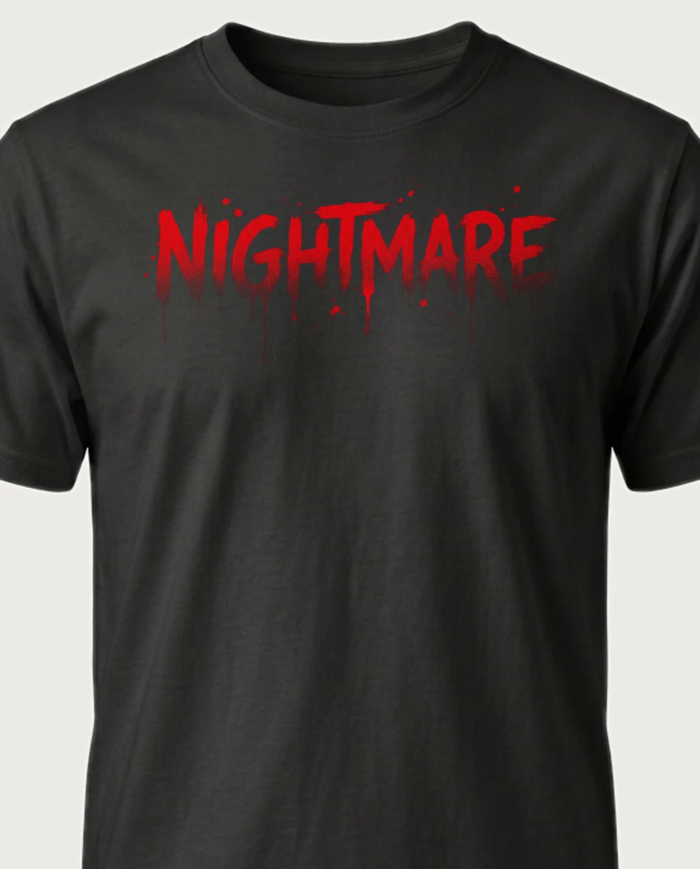 'NIGHTMARE' — Halftone Horror Blood on a black tee