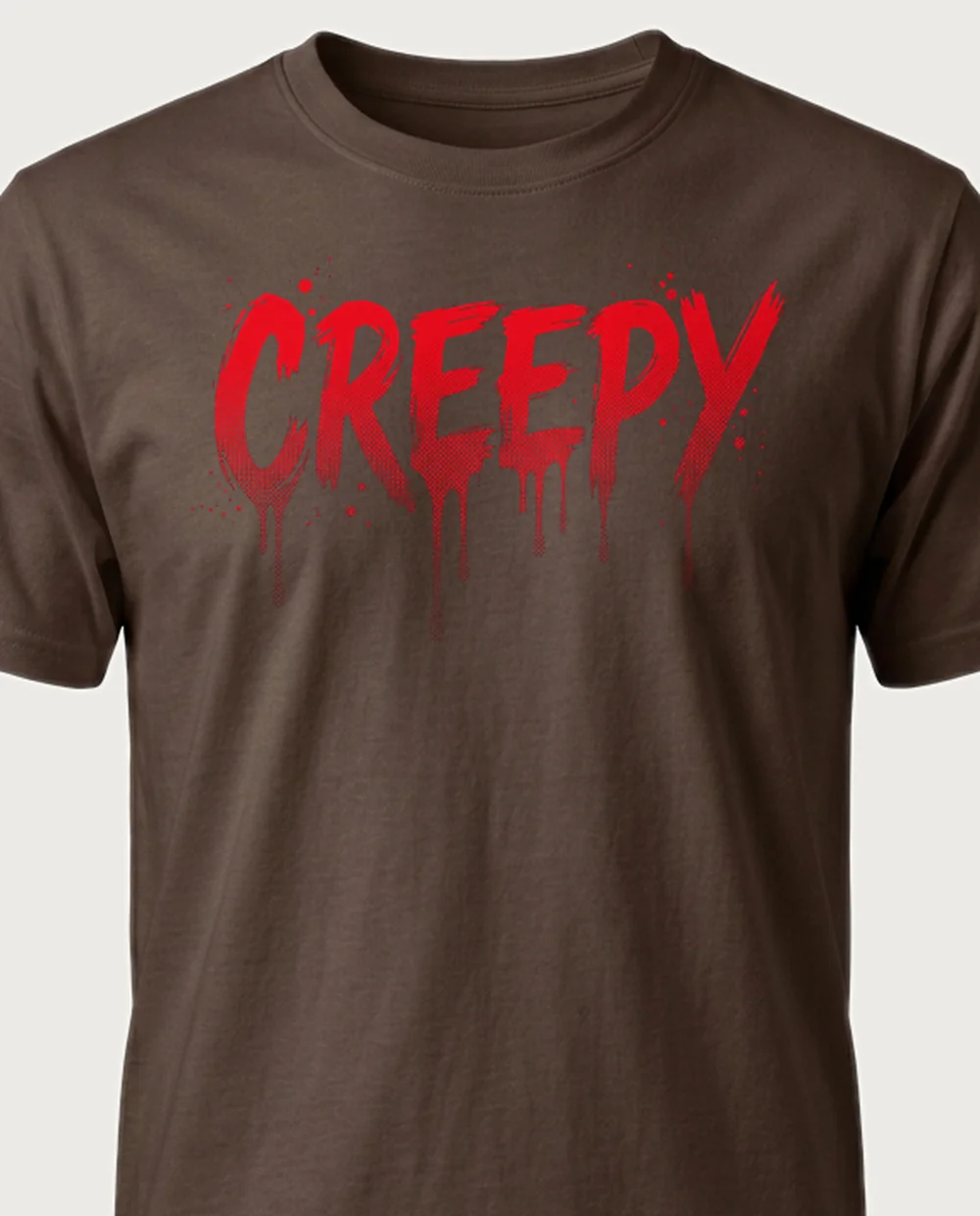 'CREEPY' — Halftone Horror Blood on a chocolate tee